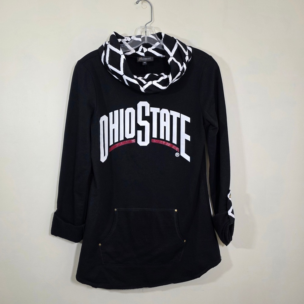 Gameday‎ Couture Women Ohio State Cowl Neck Tunic Roll Tab Sleeve Black Medium